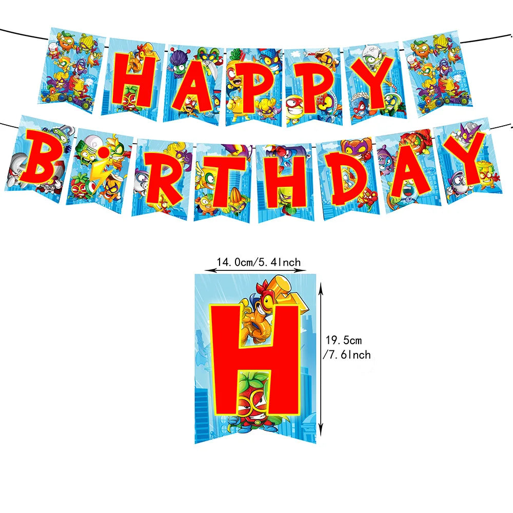 Superzings Birthday Party Decoration Balloon Banner Cake Topper SuperthingsTableware Birthday Party Supplies Baby Shower