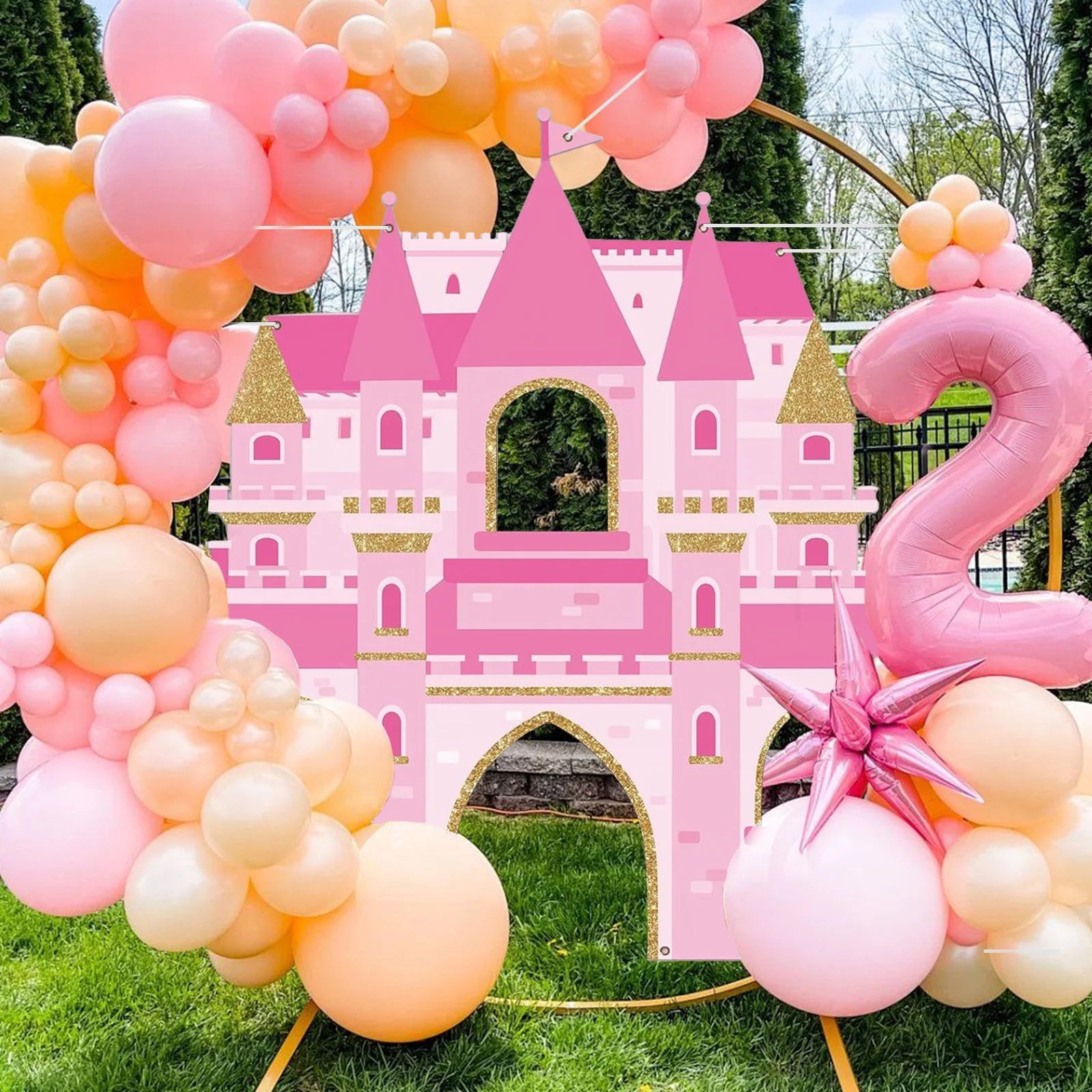 Pink Castle Party Photo Booth Props Princess Photograph Backdrop Pink Royal Castle Birthday Party Supplies Princess Themed Decor - Big Tim's Magic Emporium