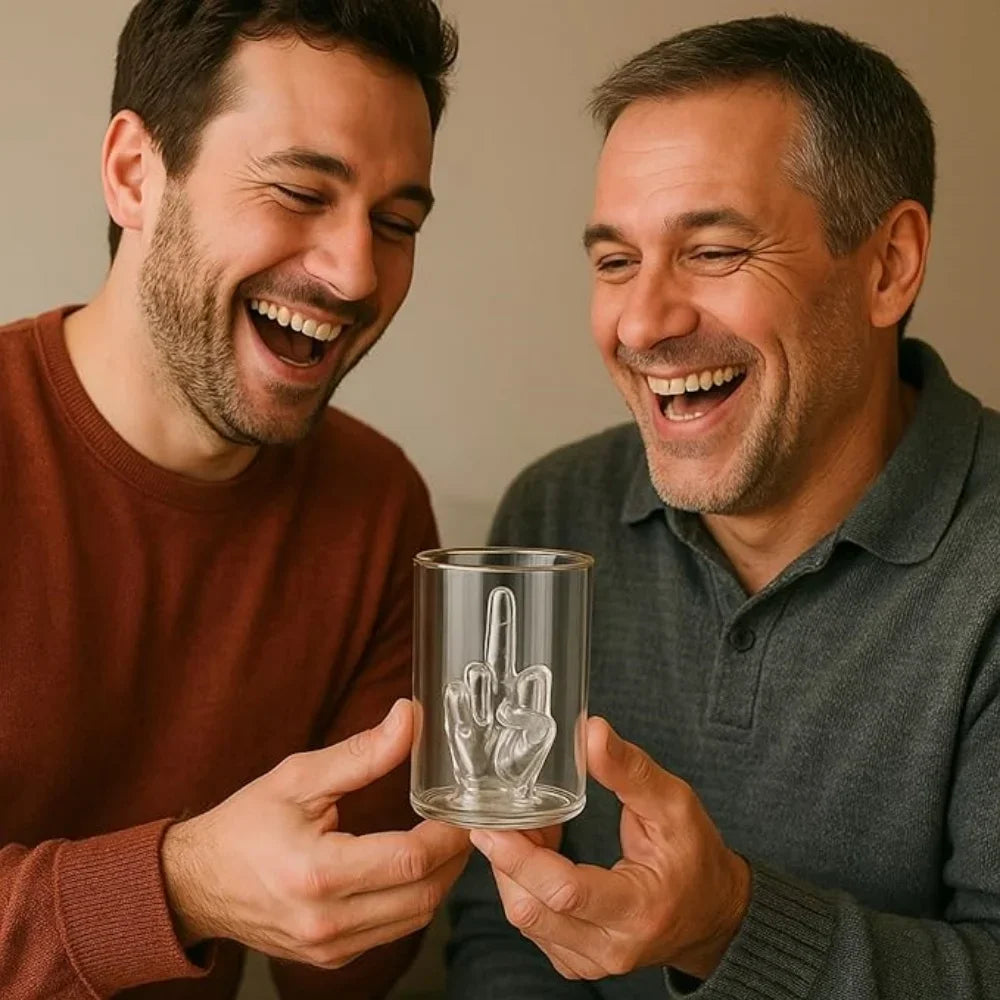 Funny Gag Gift for Men & Women Middle Finger Whiskey Glass Gift Set 12.5oz Novelty Glass 3D Finger Inside for Rude Humor Lovers - Big Tim's Magic Emporium