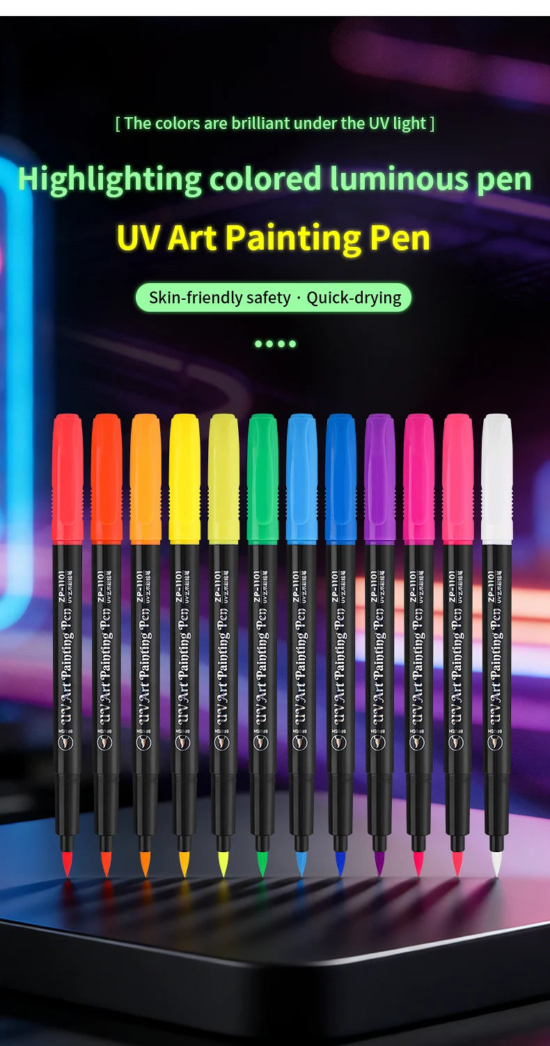Skin Painting Face Paint For Beginners ，Human Body Graffiti,12PCS Face Paint Marker Pens DIY Drawing Soft Brush Non-toxic