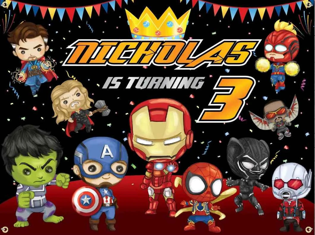 Customized Photography Studio Props Cartoon Superhero City Background Fecoration Children's Happy Birthday Outdoor Party Banner