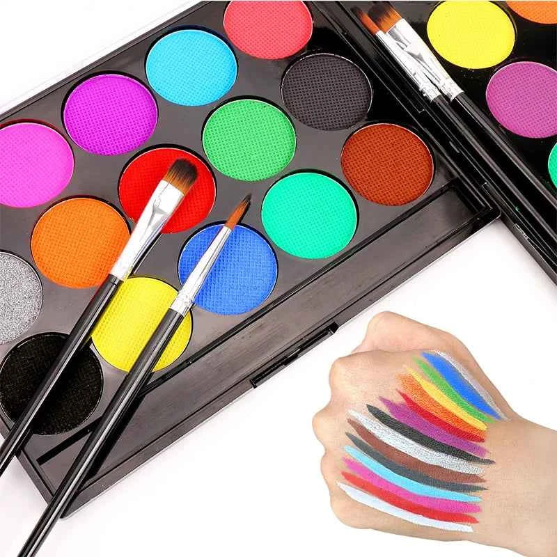 15 Colors Face Painting Palette Body Makeup Non Toxic Water Based Paint With Brush For Christmas Halloween Party Body Graffiti