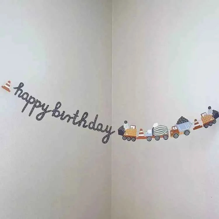 1set Happy Birthday Party Paper Banner Hanging Garland Flag Car Theme Kids 1st Birthday Party Balloons Decorations Baby Shower