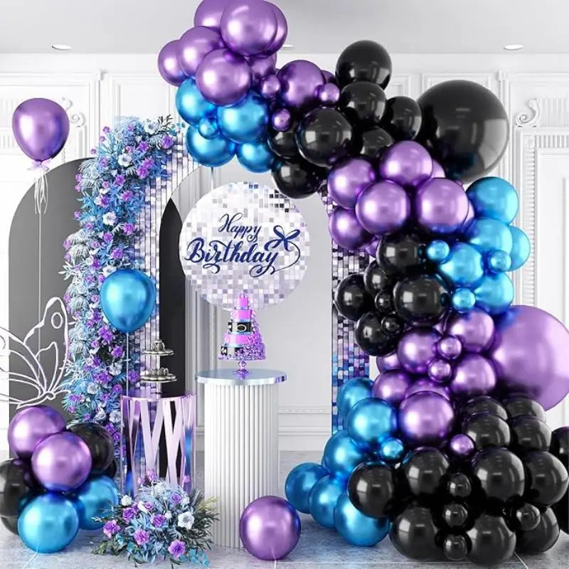 Parti Birthday Decoration Purple Balloon Garland Arch Kit Compatible With Video Game Party Metallic Chrome Blue Purple Balloon - Big Tim's Magic Emporium