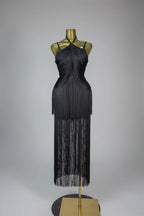 Double-Layer Fringe Bandage Ankle-Length Evening Gown & Gala Dress