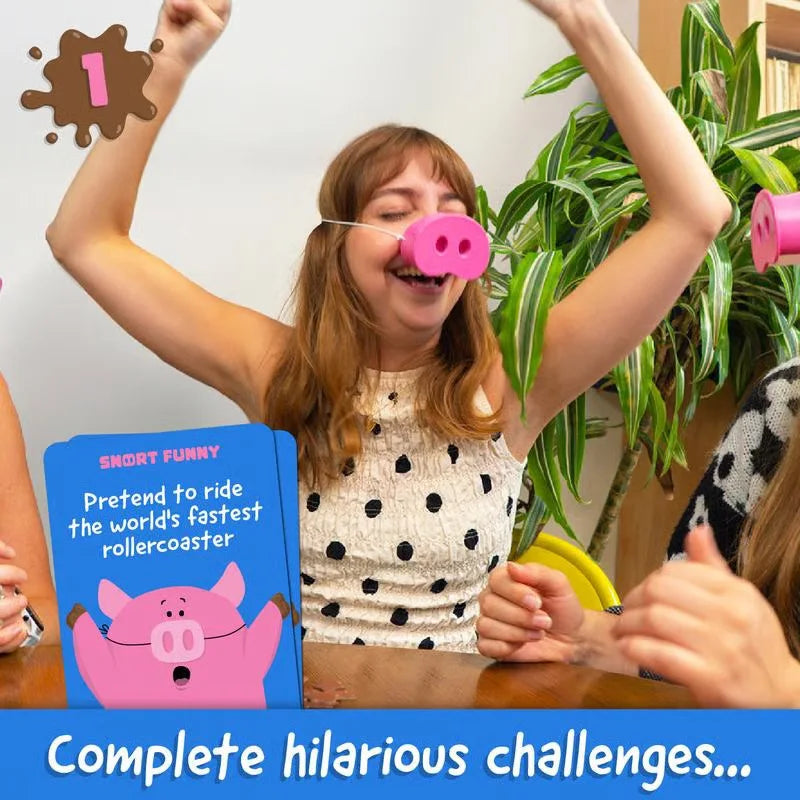 Party Game Provides Fun Snorts Board Games 5 Toy Pig Noses and Challenge Cards for Family and Friends - Big Tim's Magic Emporium