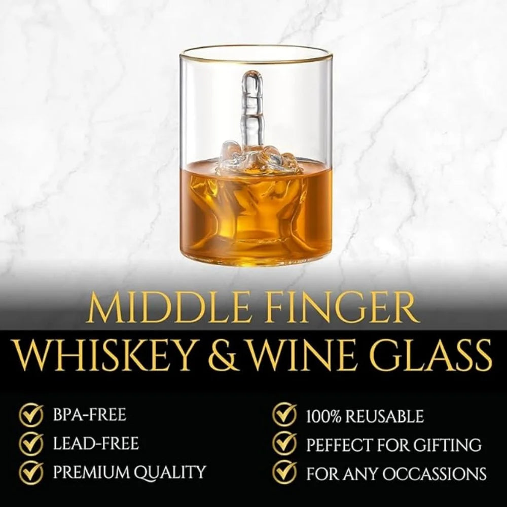 Funny Gag Gift for Men & Women Middle Finger Whiskey Glass Gift Set 12.5oz Novelty Glass 3D Finger Inside for Rude Humor Lovers - Big Tim's Magic Emporium