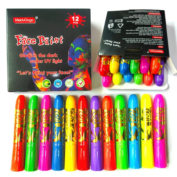 12 color luminous face painting, human body painting, facial painting, Halloween water-based crayon, holiday makeup paint