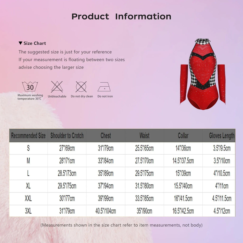 Queen of Hearts Rhinestone Halter Bodysuit & Sleeves Checkered Circus Stage Costume Set