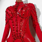 Rhinestone Mesh Jumpsuit Costume Set