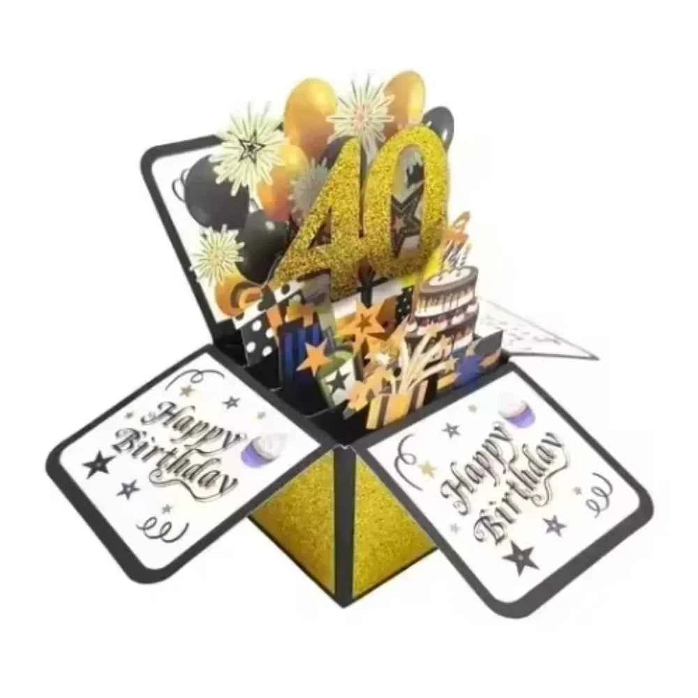 Happy Birthday Greeting Card With Envelope 3D Gift Box 18/30/40/50/60th Years Old Birthday Wishes Message Card Party Gift