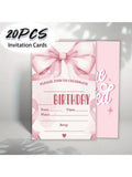 20pcs, Cute cartoon bow birthday invitation card, 20 girl themed birthday invitation cards