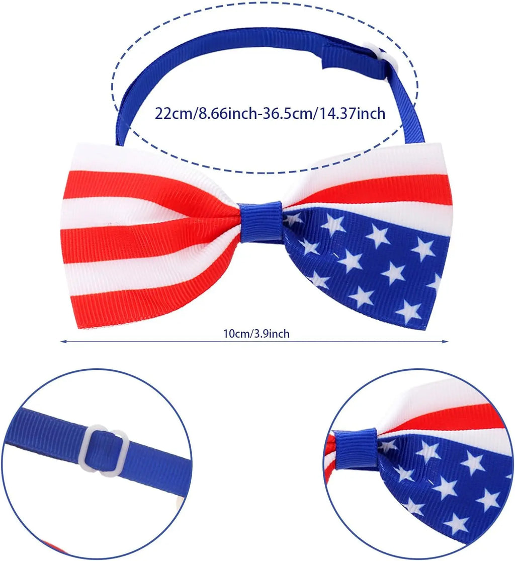 4th of July Dog Outfit, Patriotic Dog Top Hat and Bow Tie Collar Set, Pet Independence Day Costume Accessories for Dogs Cats Pup