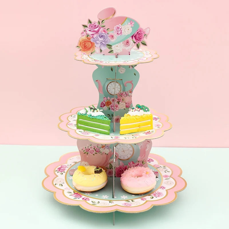 Pink Tea Party Cake Stand Birthday Party Decoration Kids Baby Shower Party Supplies Wedding Table Decor Afternoon Tea Party - Big Tim's Magic Emporium