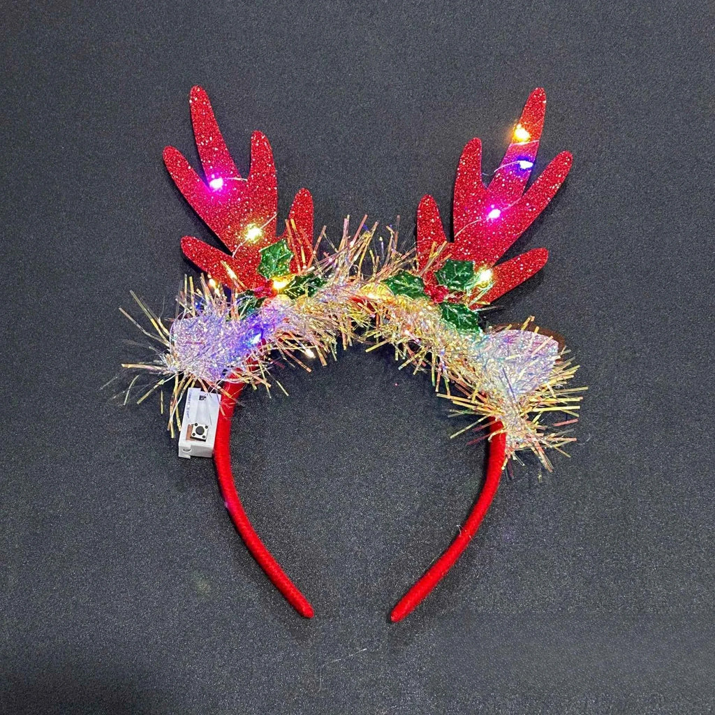 10pcs Light Up Christmas Deer Antlers Snowflakes Headband Hair Bands Party Performance Props Adult Children  Glow Party Supplies