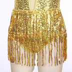 Glitter Sequin Fringe Latin Dance Leotard & Backless Performance Bodysuit