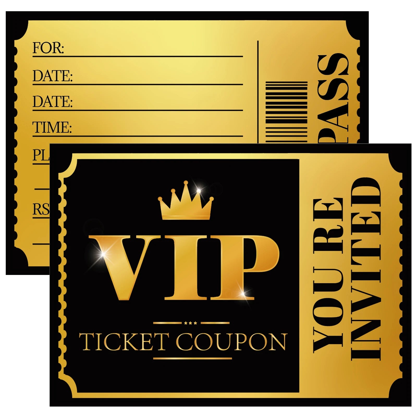 20 VIP party invitations, double-sided gold and silver, themed birthday celebration invitation cards, paper tickets for various - Big Tim's Magic Emporium