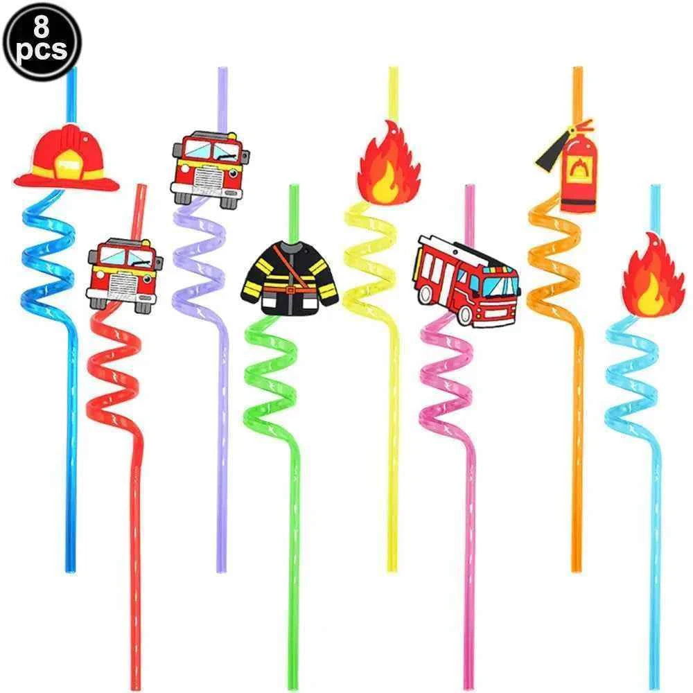 Fireman Birthday Party Supplies Firefighter Helmet Fire Hydrant Straws Cups with Lids Extinguisher Squirt Toys Fire Favors