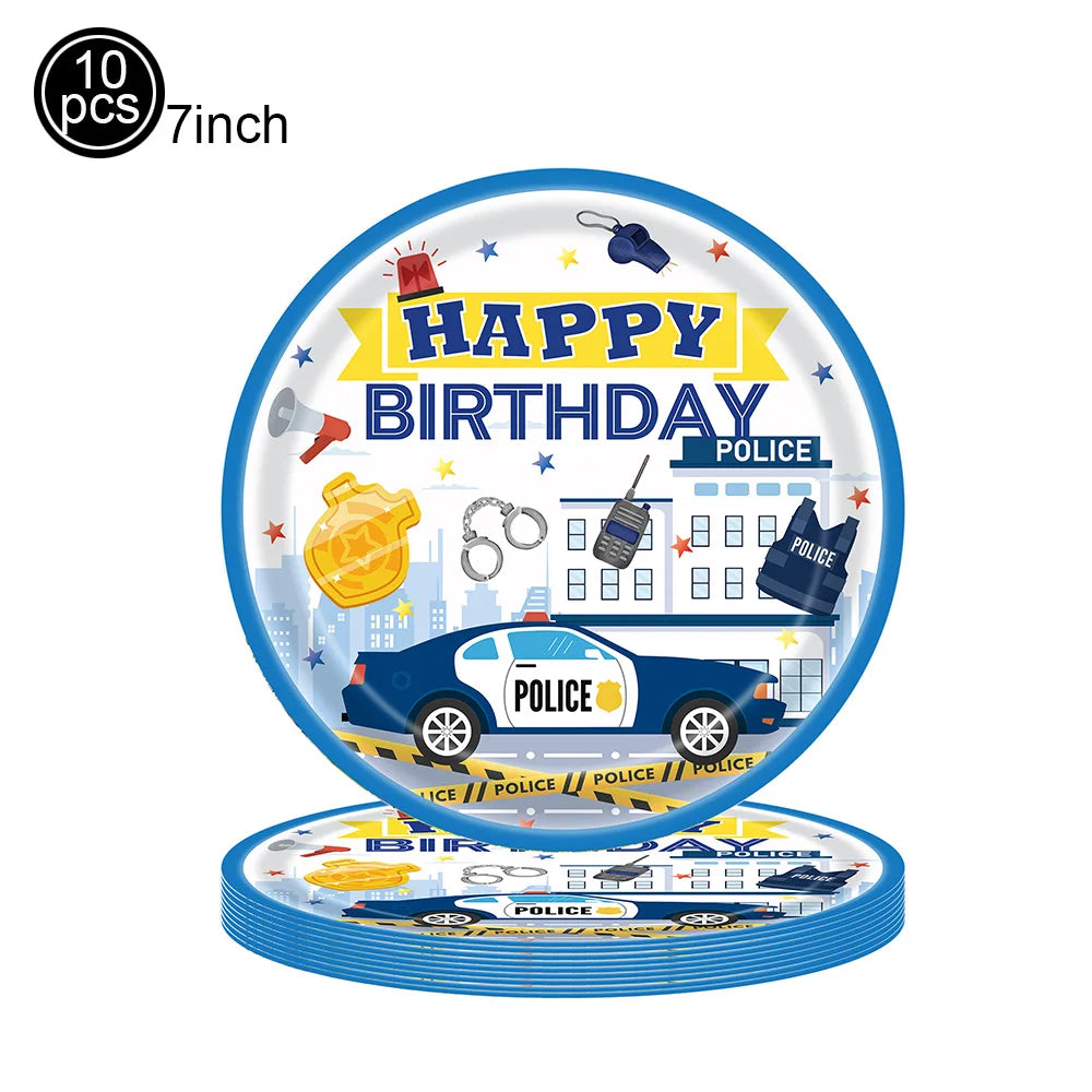 Police Party Plates Cups Napkins Police Officer and Car Party Birthday Party Decorations Tableware Boys Police Party Supplies - Big Tim's Magic Emporium
