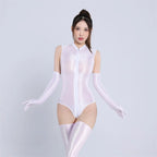 Satin Oil Shiny Elastic High-Cut Bodysuit Sheer Thong Stage Leotard