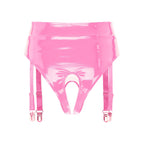 High-Waist Patent Leather Crotchless Thong & Garter Clip Lingerie