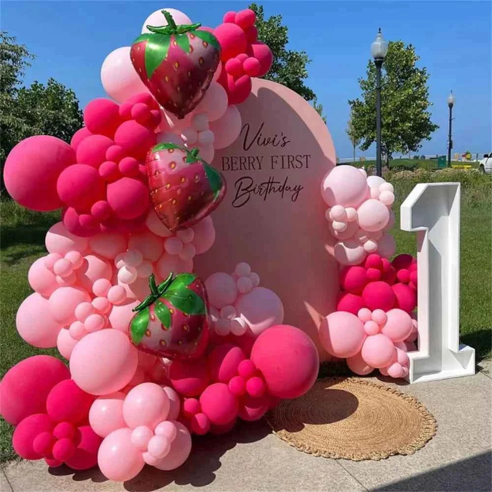 110pcs Strawberry Party Balloon Garland Arch Kit Pink Rose Red Latex Balloons for Birthday Party Girls Baby Shower Decorations