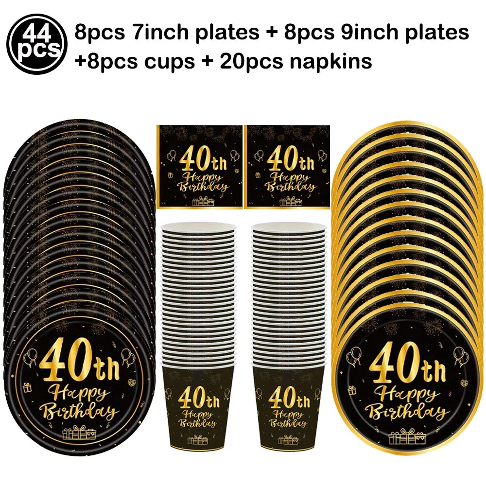 40th Birthday Party Gold Black Birthday Number Paper Box Banner Balloons Birthday Party 40 Year Old Birthday Party Decoration