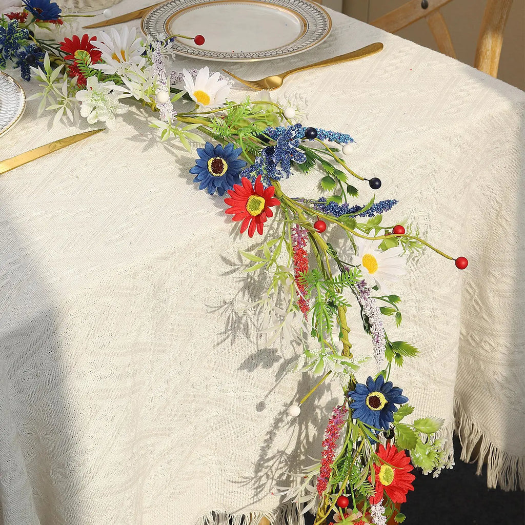 4th July Wreath 4 9Ft Red White Blue Daisy Garland Patriotic Decor for Independence Day Memorial Day Front Door Porch Party