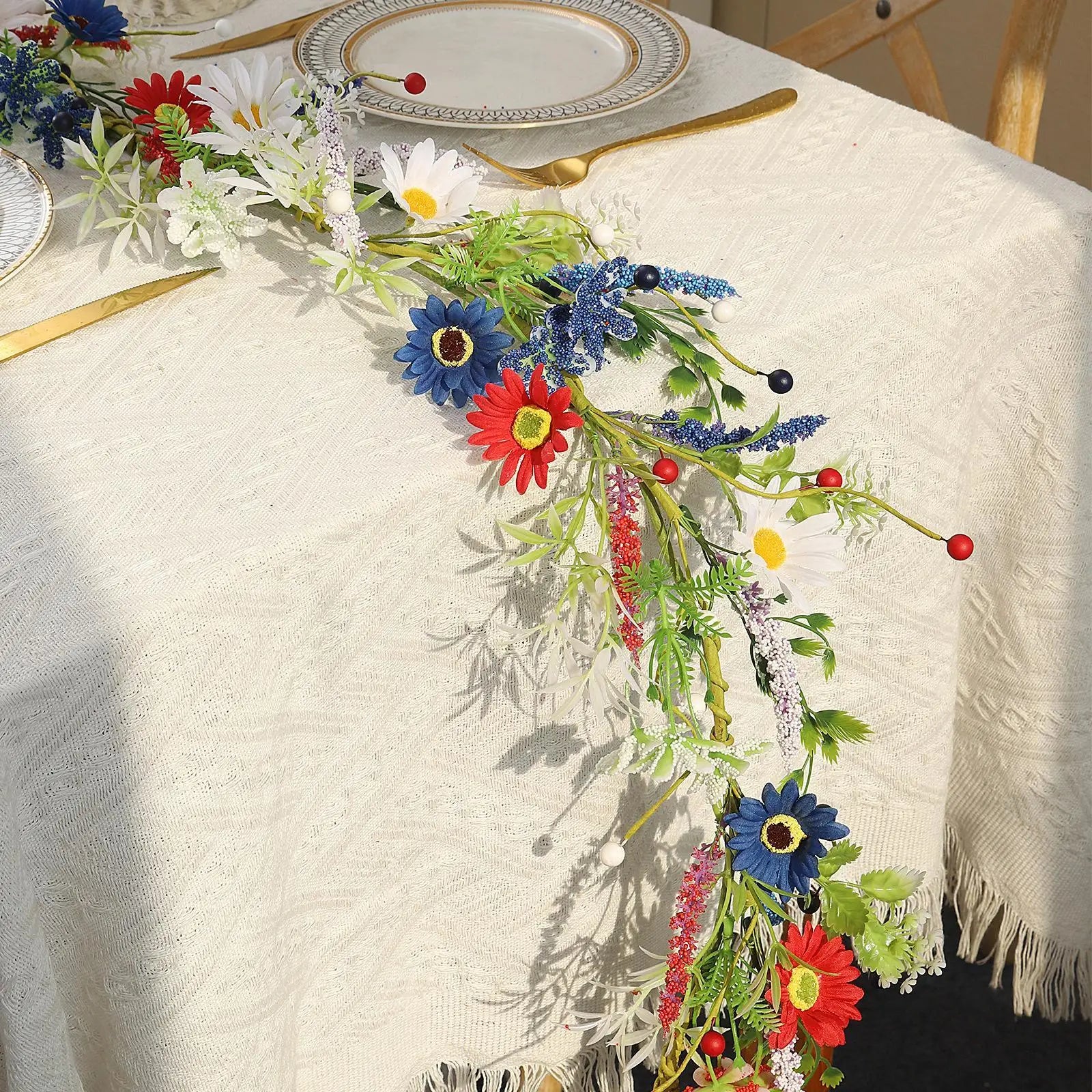 4th July Wreath 4 9Ft Red White Blue Daisy Garland Patriotic Decor for Independence Day Memorial Day Front Door Porch Party
