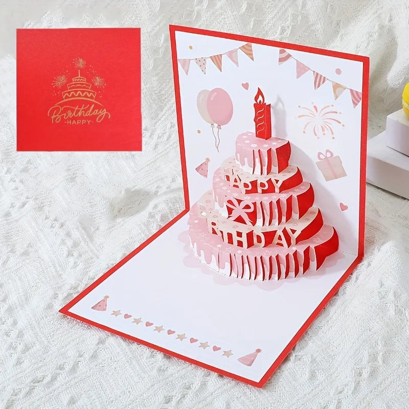 1pc Birthday Greeting Card with a 3D Cake Design, Featuring a Colorful And Cute Pop-Up Style,for Gifts And Includes an Envelope.