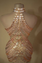 Sparkly Rhinestone High-Neck Sheath Mini Dress Stage Dance Costume