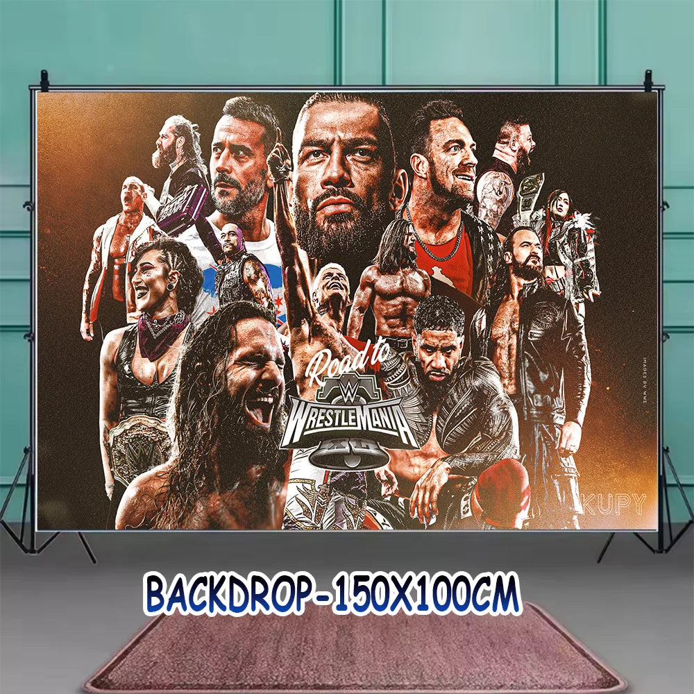 Sport-&Wrestling&Triathlon Boys Birthday Party Supplies Decor Boxing Match Balloon Cake Topper Banner Backdrop Baby Shower Props