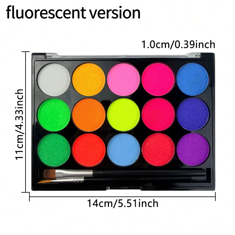 15 Colors Face Painting Palette Body Makeup Non Toxic Water Based Paint With Brush For Christmas Halloween Party Body Graffiti