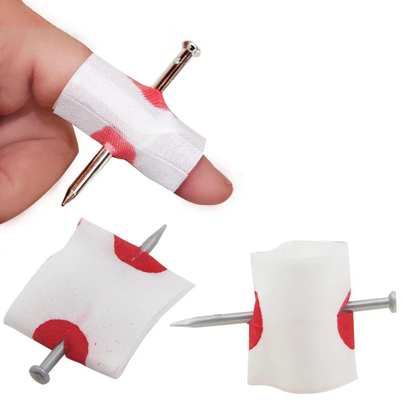 Fake Nail Through Finger Prank Props – Horror Gag Set (5 Pieces) - Big Tim's Magic Emporium