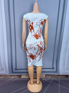 Blood Splatter Rhinestone Ruched Midi Dress Sleeveless Halloween Stage Costume