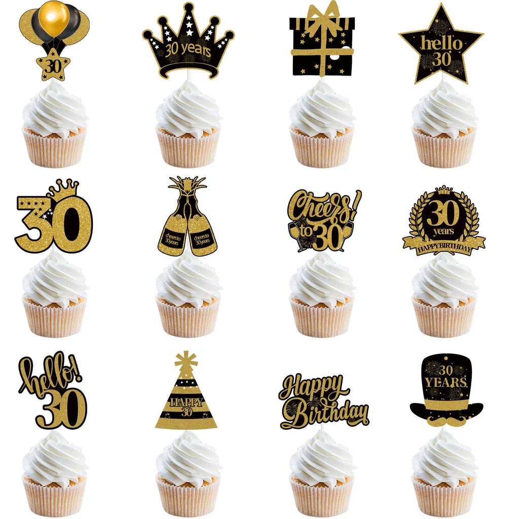 30th 40th 50th 60th Birthday Party Cake Toppers Black Gold Birthday Party Cake Decoration 18 30 40 50 60 Year Birthday Supplies