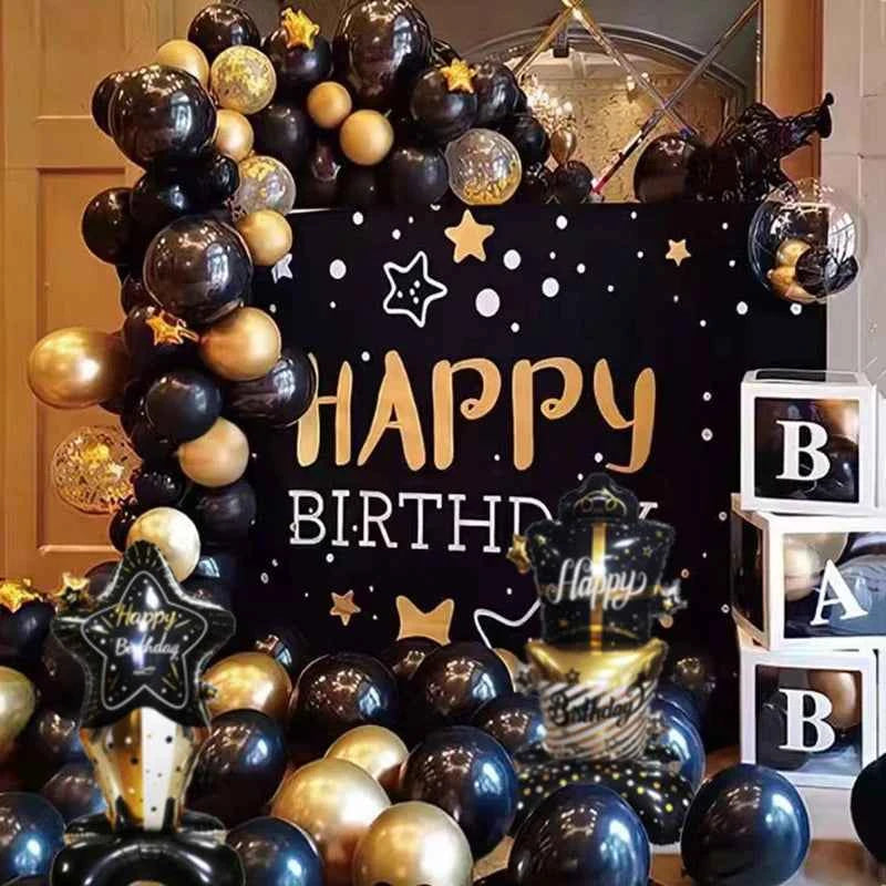 1pc Black Gold Large Stand Happy Birthday Gift Box Balloons Birthday Standing Balloon Kids Adult Birthday Party Decorations