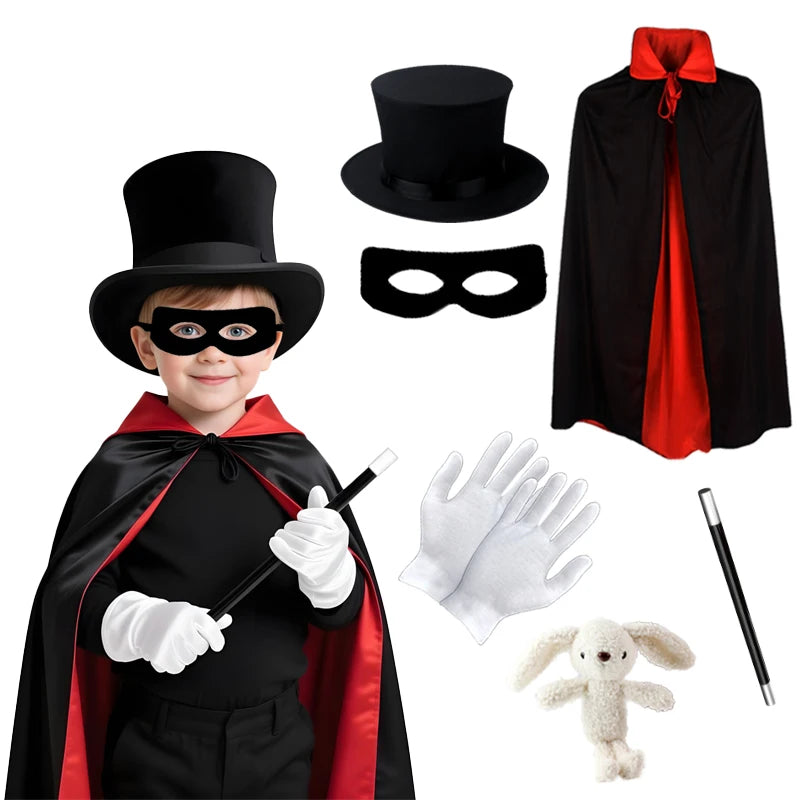 Children's Magician Cosplay Set with Magic Hats Sticks Versatile Cards Props Poker for Birthday Performance And Halloween