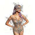 Silver Crystal Mesh 3D Butterfly Rhinestone Wings Jumpsuit