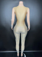 Women's Rhinestone Mesh Jumpsuit | Sheer Party & Stage Outfit