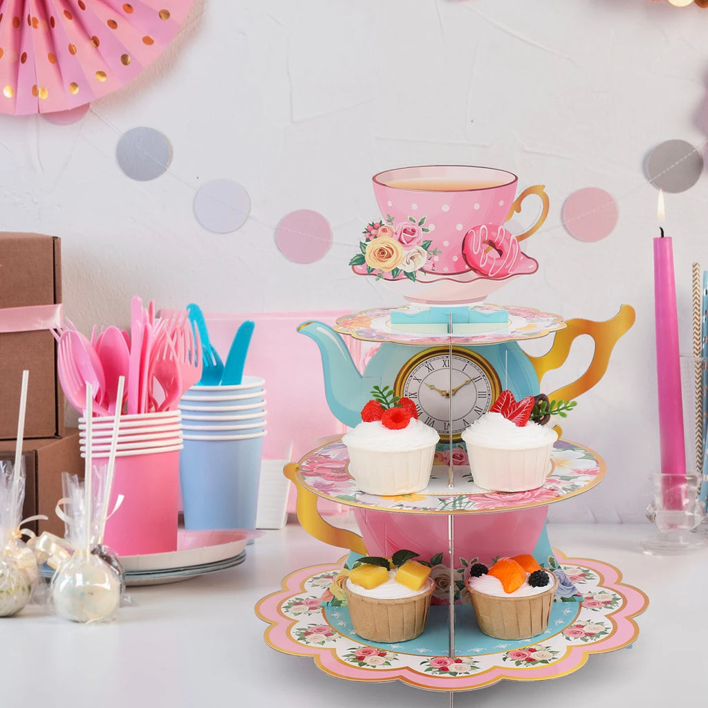 Pink Tea Party Cake Stand Birthday Party Decoration Kids Baby Shower Party Supplies Wedding Table Decor Afternoon Tea Party - Big Tim's Magic Emporium