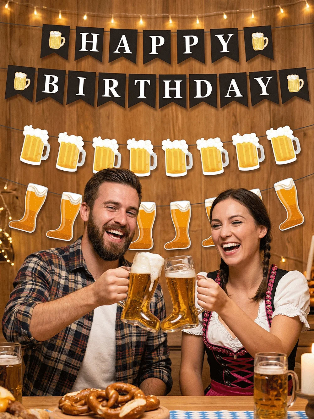 Beer Theme Happy Birthday Banner Adult Mens Party Decorations Cheers Paper Garland Oktoberfest Bunting Bar Pub Event Decor Setup