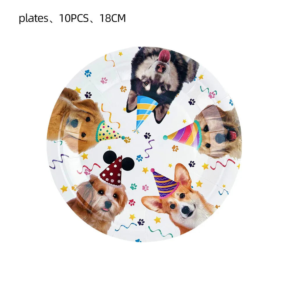 Dog Party Decoration Pet Party Tableware Plate Cup Napkin Tablecloth Birthday Party Banner - Big Tim's Magic Emporium