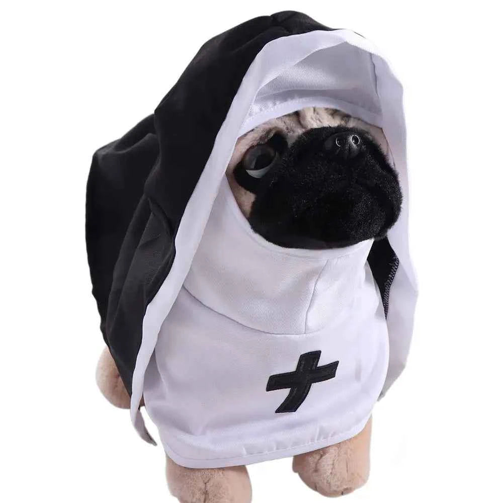 Cat Puppy Pet Nun Cloak Role Play Soft Pet Cat Halloween Costumes Black/white Breathable Cat Cosplay Costume Sets Cosplay Dress