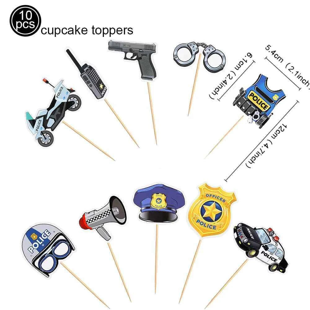 10pc Police Cupcake Toppers Policeman Birthday Cupcake Picks Police Cake Decors Baby Shower Police Theme Birthday Party Supplies