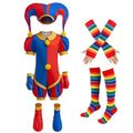 Boys Girls Clown Cosplay Costume Kids Pom Pom Jester Outfit for Halloween Carnival Show - Big Tim's Magic Emporium