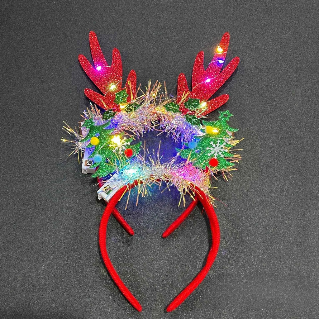10pcs Light Up Christmas Deer Antlers Snowflakes Headband Hair Bands Party Performance Props Adult Children  Glow Party Supplies