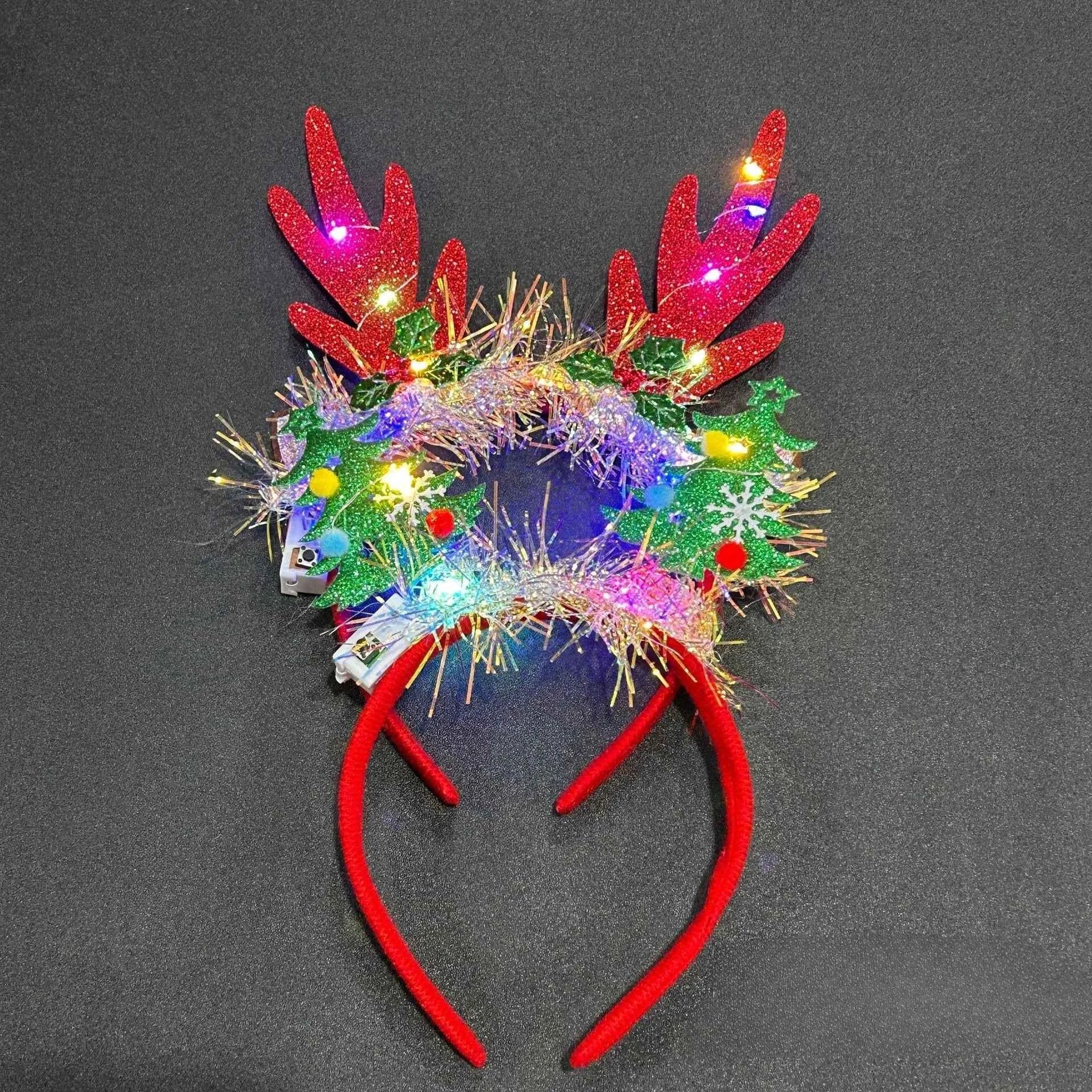 10pcs Light Up Christmas Deer Antlers Snowflakes Headband Hair Bands Party Performance Props Adult Children  Glow Party Supplies