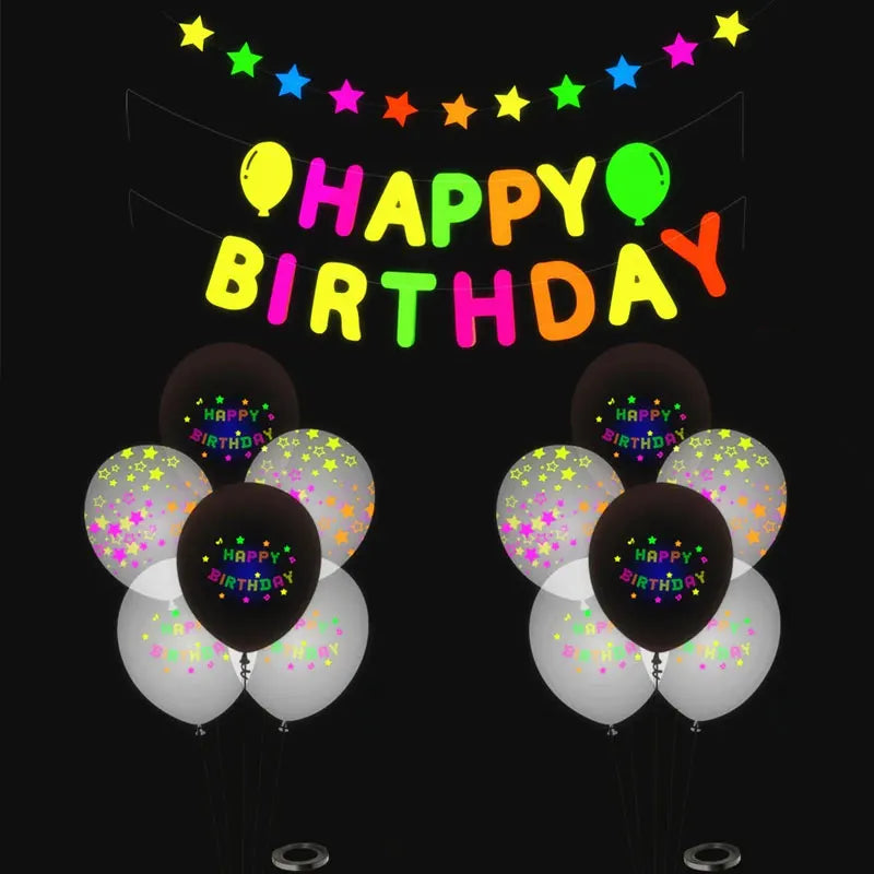 Neon Party Glow Balloons birthday pull flag fluorescent party decoration  Glow Party Set Glow Birthday Party Decoration balloons - Big Tim's Magic Emporium