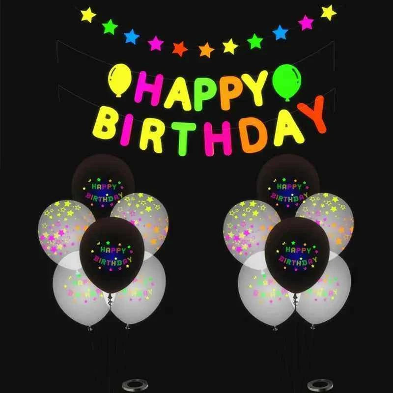 Neon Party Glow Balloons birthday pull flag fluorescent party decoration  Glow Party Set Glow Birthday Party Decoration balloons